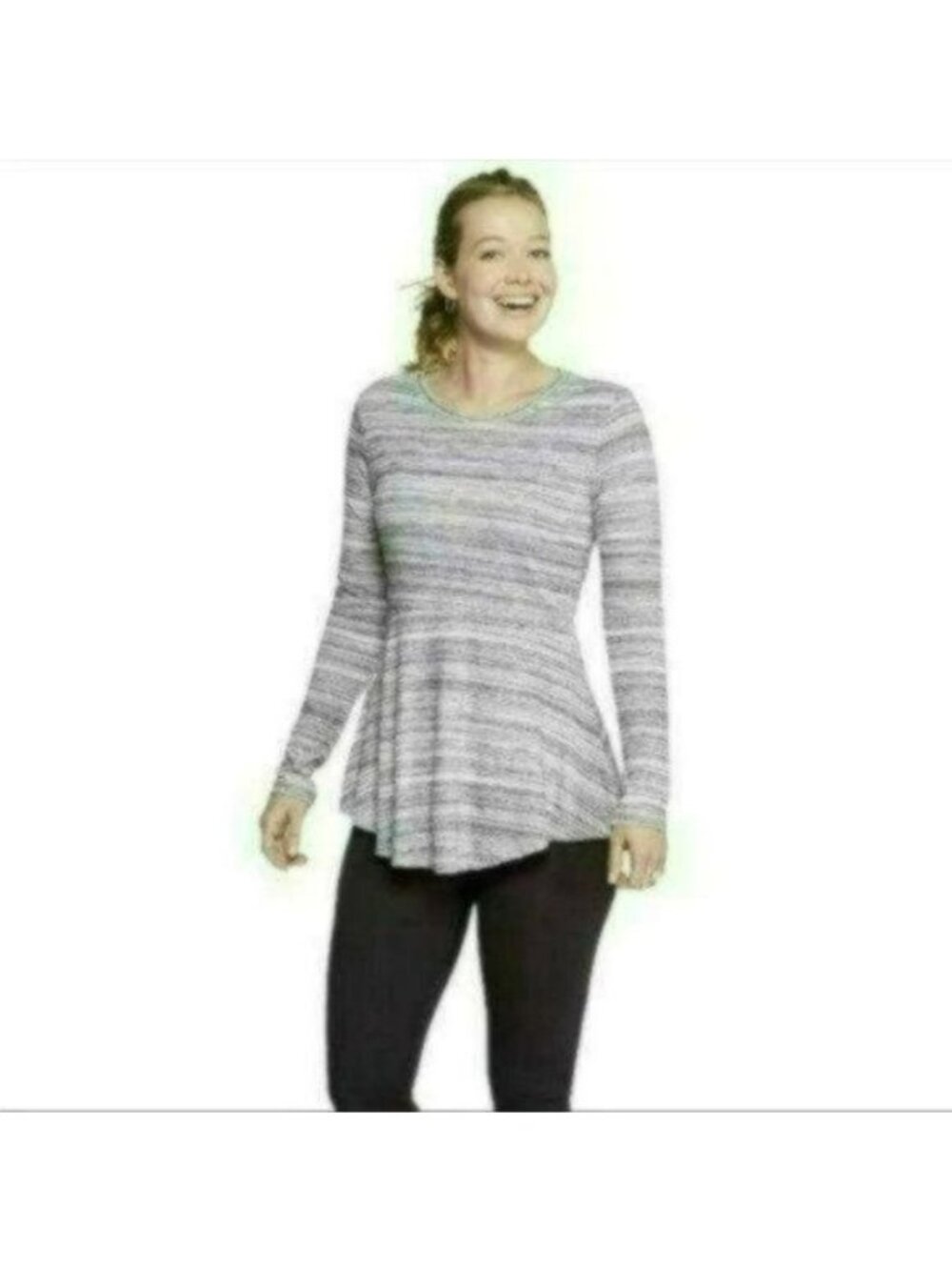 Toad&Co Imogene Fluid Tunic Women's Medium Black Cream Peplum Knit Blouse